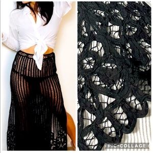 Black Lace Slit Maxi Skirt Coverup S5-9